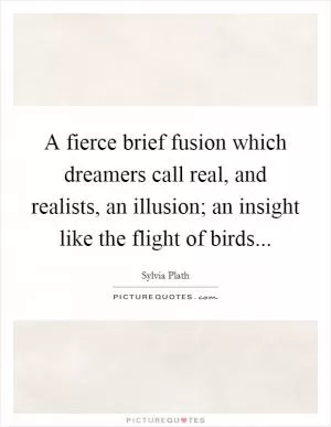 A fierce brief fusion which dreamers call real, and realists, an illusion; an insight like the flight of birds Picture Quote #1