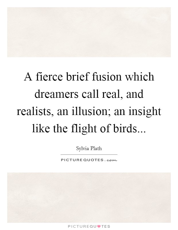 A fierce brief fusion which dreamers call real, and realists, an illusion; an insight like the flight of birds... Picture Quote #1