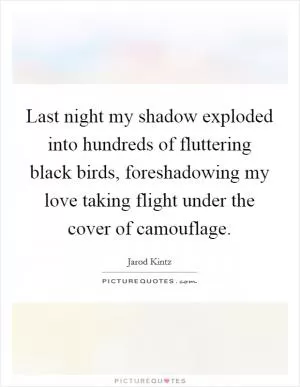Last night my shadow exploded into hundreds of fluttering black birds, foreshadowing my love taking flight under the cover of camouflage Picture Quote #1
