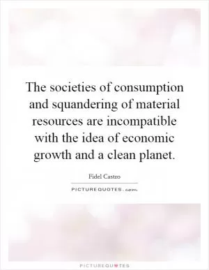The societies of consumption and squandering of material resources are incompatible with the idea of economic growth and a clean planet Picture Quote #1