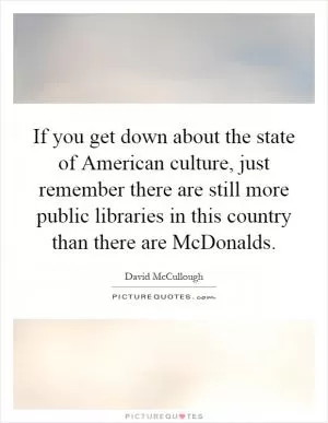 If you get down about the state of American culture, just remember there are still more public libraries in this country than there are McDonalds Picture Quote #1