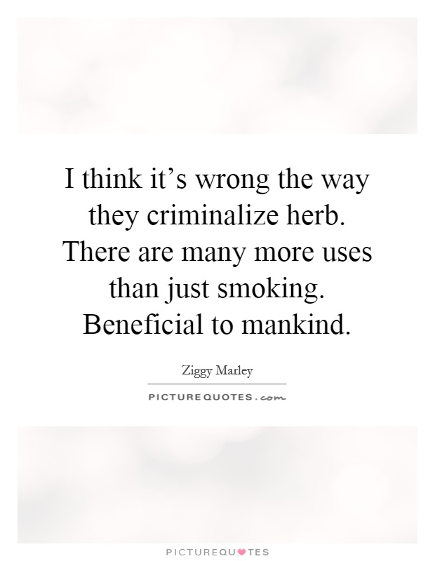 I think it's wrong the way they criminalize herb. There are many more uses than just smoking. Beneficial to mankind Picture Quote #1