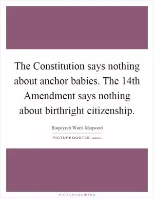 The Constitution says nothing about anchor babies. The 14th Amendment says nothing about birthright citizenship Picture Quote #1