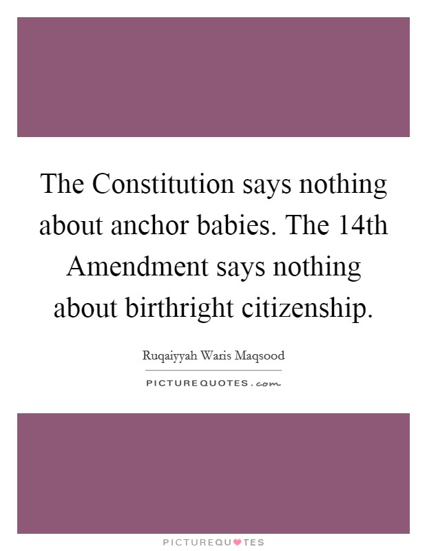 The Constitution says nothing about anchor babies. The 14th Amendment says nothing about birthright citizenship. Picture Quote #1