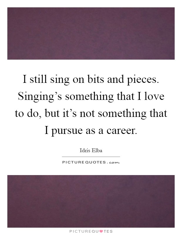 I still sing on bits and pieces. Singing's something that I love to do, but it's not something that I pursue as a career. Picture Quote #1