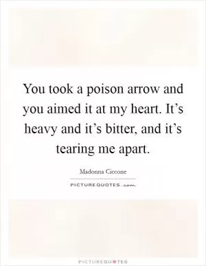 You took a poison arrow and you aimed it at my heart. It’s heavy and it’s bitter, and it’s tearing me apart Picture Quote #1