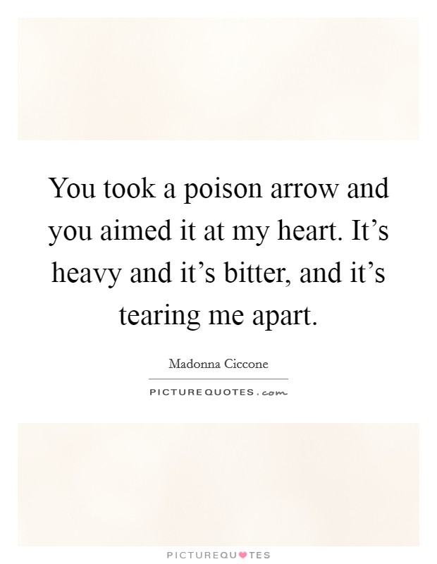 You took a poison arrow and you aimed it at my heart. It's heavy and it's bitter, and it's tearing me apart. Picture Quote #1
