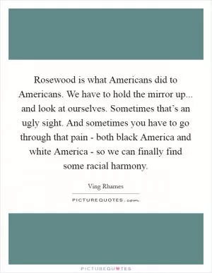 Rosewood is what Americans did to Americans. We have to hold the mirror up... and look at ourselves. Sometimes that’s an ugly sight. And sometimes you have to go through that pain - both black America and white America - so we can finally find some racial harmony Picture Quote #1