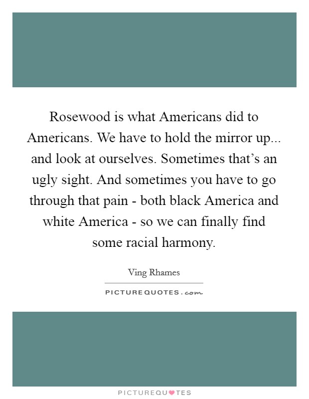 Rosewood is what Americans did to Americans. We have to hold the mirror up... and look at ourselves. Sometimes that's an ugly sight. And sometimes you have to go through that pain - both black America and white America - so we can finally find some racial harmony. Picture Quote #1