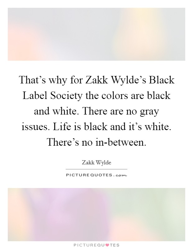 That's why for Zakk Wylde's Black Label Society the colors are black and white. There are no gray issues. Life is black and it's white. There's no in-between. Picture Quote #1