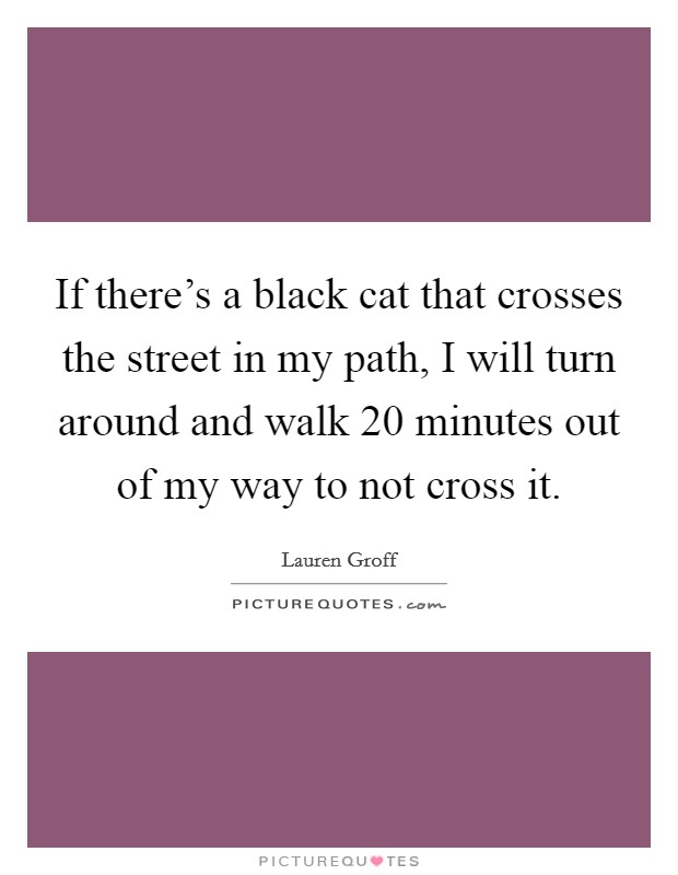 If there's a black cat that crosses the street in my path, I will turn around and walk 20 minutes out of my way to not cross it. Picture Quote #1