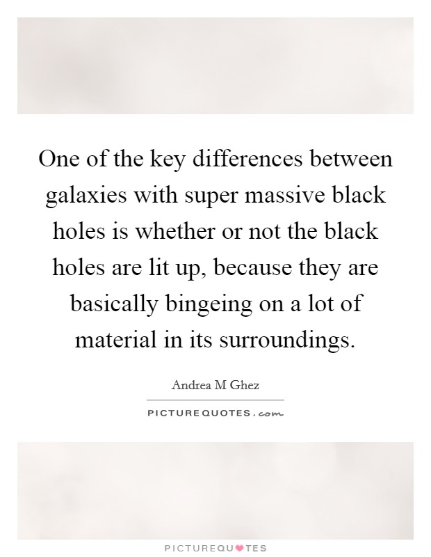 One of the key differences between galaxies with super massive black holes is whether or not the black holes are lit up, because they are basically bingeing on a lot of material in its surroundings. Picture Quote #1