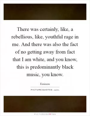 There was certainly, like, a rebellious, like, youthful rage in me. And there was also the fact of no getting away from fact that I am white, and you know, this is predominantly black music, you know Picture Quote #1
