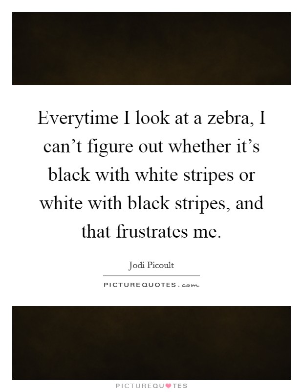 Everytime I look at a zebra, I can't figure out whether it's black with white stripes or white with black stripes, and that frustrates me. Picture Quote #1