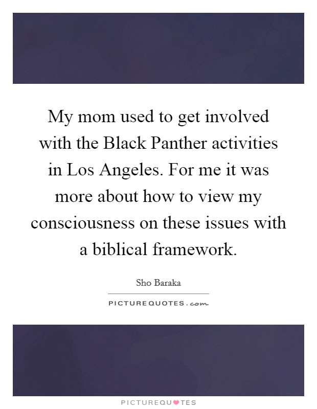 My mom used to get involved with the Black Panther activities in Los Angeles. For me it was more about how to view my consciousness on these issues with a biblical framework. Picture Quote #1