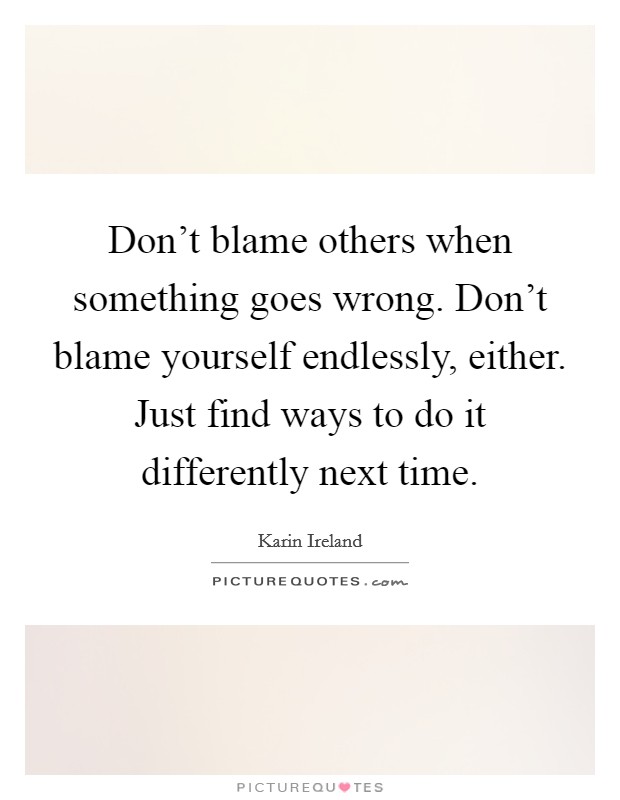 Don't blame others when something goes wrong. Don't blame yourself endlessly, either. Just find ways to do it differently next time. Picture Quote #1