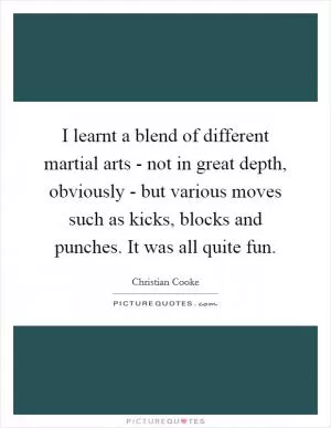 I learnt a blend of different martial arts - not in great depth, obviously - but various moves such as kicks, blocks and punches. It was all quite fun Picture Quote #1