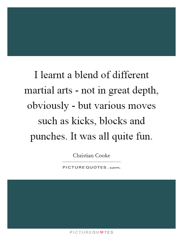 I learnt a blend of different martial arts - not in great depth, obviously - but various moves such as kicks, blocks and punches. It was all quite fun. Picture Quote #1