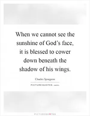 When we cannot see the sunshine of God’s face, it is blessed to cower down beneath the shadow of his wings Picture Quote #1