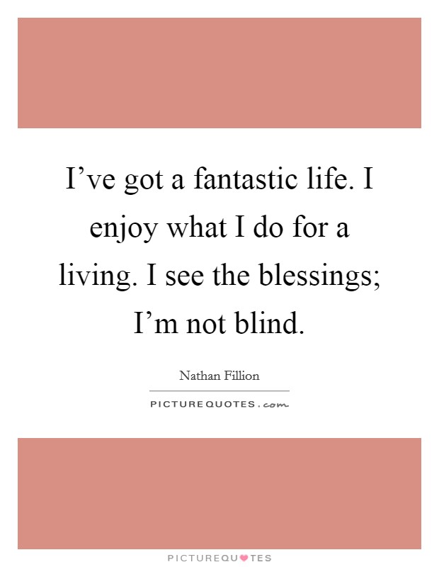 I've got a fantastic life. I enjoy what I do for a living. I see the blessings; I'm not blind. Picture Quote #1