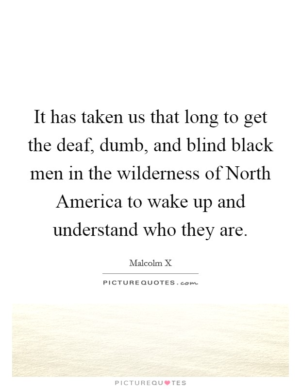 It has taken us that long to get the deaf, dumb, and blind black men in the wilderness of North America to wake up and understand who they are. Picture Quote #1