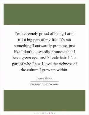 I’m extremely proud of being Latin; it’s a big part of my life. It’s not something I outwardly promote, just like I don’t outwardly promote that I have green eyes and blonde hair. It’s a part of who I am. I love the richness of the culture I grew up within Picture Quote #1