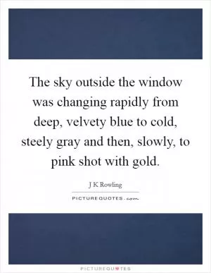The sky outside the window was changing rapidly from deep, velvety blue to cold, steely gray and then, slowly, to pink shot with gold Picture Quote #1