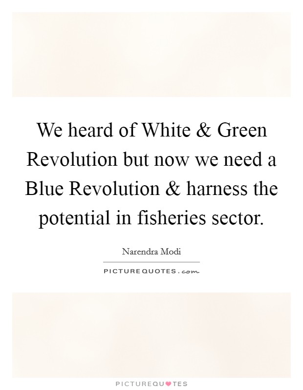 We heard of White and Green Revolution but now we need a Blue Revolution and harness the potential in fisheries sector. Picture Quote #1