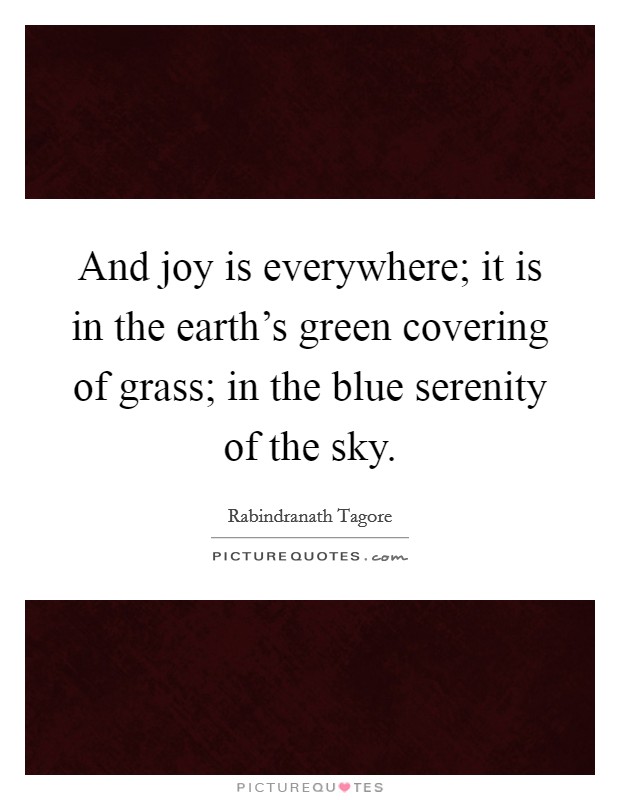 And joy is everywhere; it is in the earth's green covering of grass; in the blue serenity of the sky. Picture Quote #1