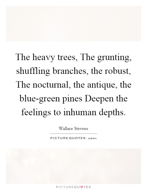 The heavy trees, The grunting, shuffling branches, the robust, The nocturnal, the antique, the blue-green pines Deepen the feelings to inhuman depths. Picture Quote #1