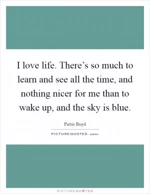 I love life. There’s so much to learn and see all the time, and nothing nicer for me than to wake up, and the sky is blue Picture Quote #1