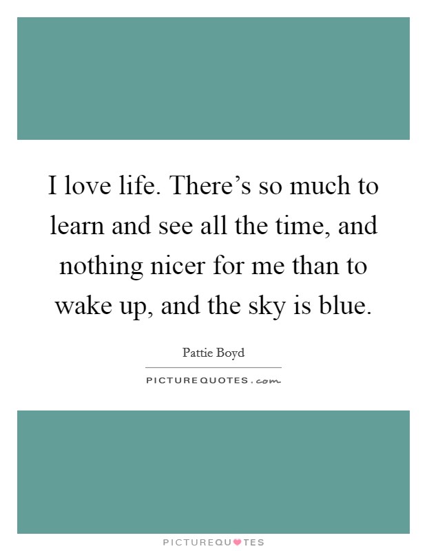 I love life. There's so much to learn and see all the time, and nothing nicer for me than to wake up, and the sky is blue. Picture Quote #1