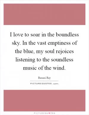 I love to soar in the boundless sky. In the vast emptiness of the blue, my soul rejoices listening to the soundless music of the wind Picture Quote #1