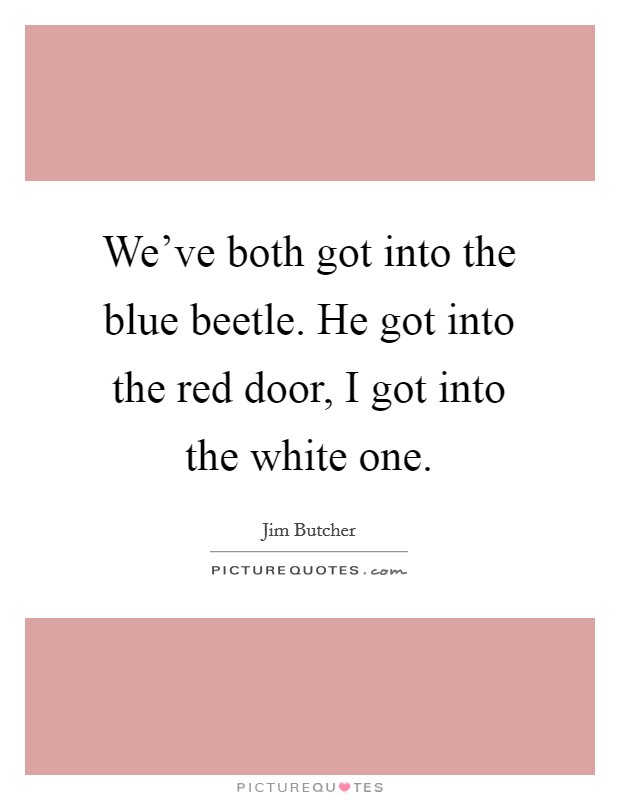 We've both got into the blue beetle. He got into the red door, I got into the white one. Picture Quote #1