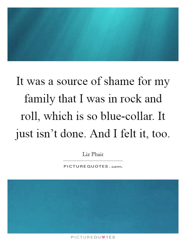 It was a source of shame for my family that I was in rock and roll, which is so blue-collar. It just isn't done. And I felt it, too. Picture Quote #1