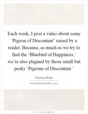 Each week, I post a video about some ‘Pigeon of Discontent’ raised by a reader. Because, as much as we try to find the ‘Bluebird of Happiness,’ we’re also plagued by those small but pesky ‘Pigeons of Discontent.’ Picture Quote #1