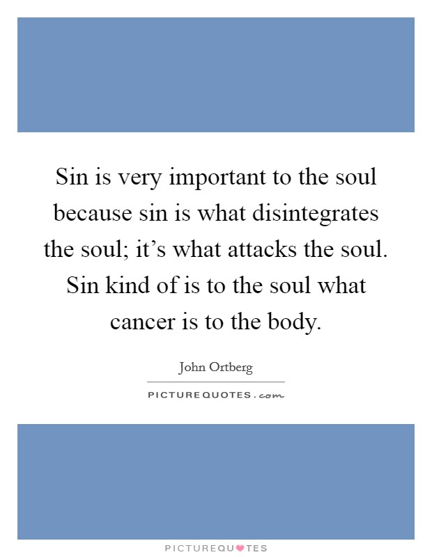 Sin is very important to the soul because sin is what disintegrates the soul; it's what attacks the soul. Sin kind of is to the soul what cancer is to the body. Picture Quote #1