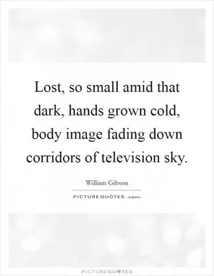Lost, so small amid that dark, hands grown cold, body image fading down corridors of television sky Picture Quote #1