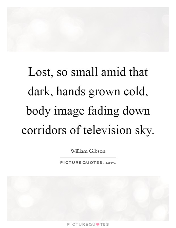 Lost, so small amid that dark, hands grown cold, body image fading down corridors of television sky. Picture Quote #1