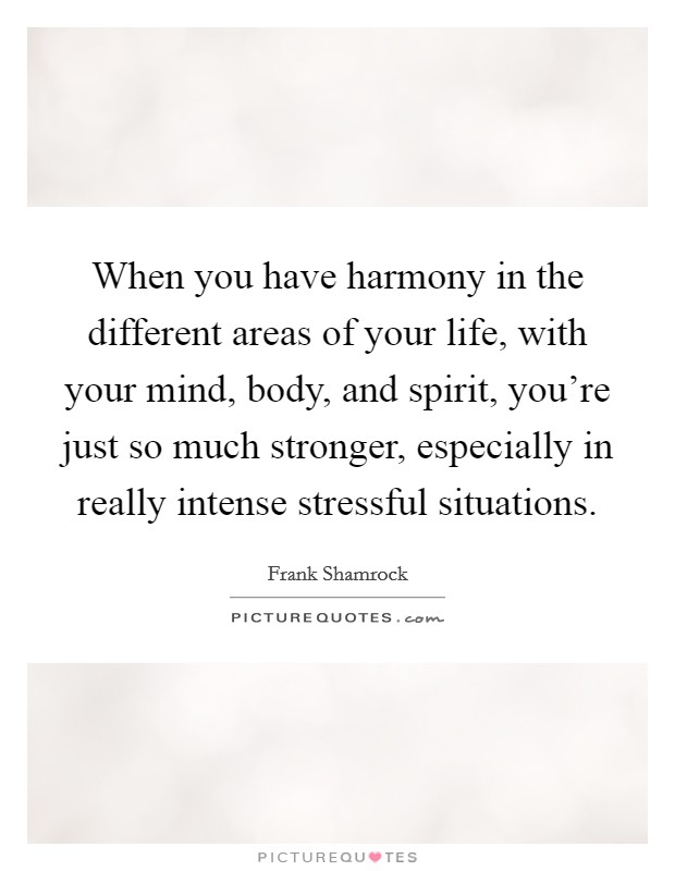 When you have harmony in the different areas of your life, with your mind, body, and spirit, you're just so much stronger, especially in really intense stressful situations. Picture Quote #1