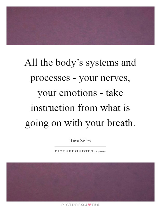 All the body's systems and processes - your nerves, your emotions - take instruction from what is going on with your breath. Picture Quote #1