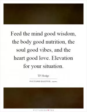 Feed the mind good wisdom, the body good nutrition, the soul good vibes, and the heart good love. Elevation for your situation Picture Quote #1