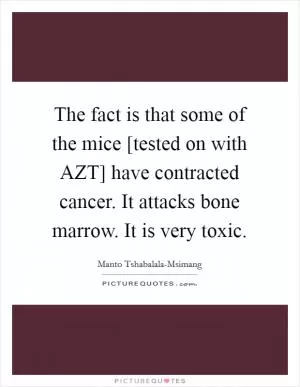 The fact is that some of the mice [tested on with AZT] have contracted cancer. It attacks bone marrow. It is very toxic Picture Quote #1