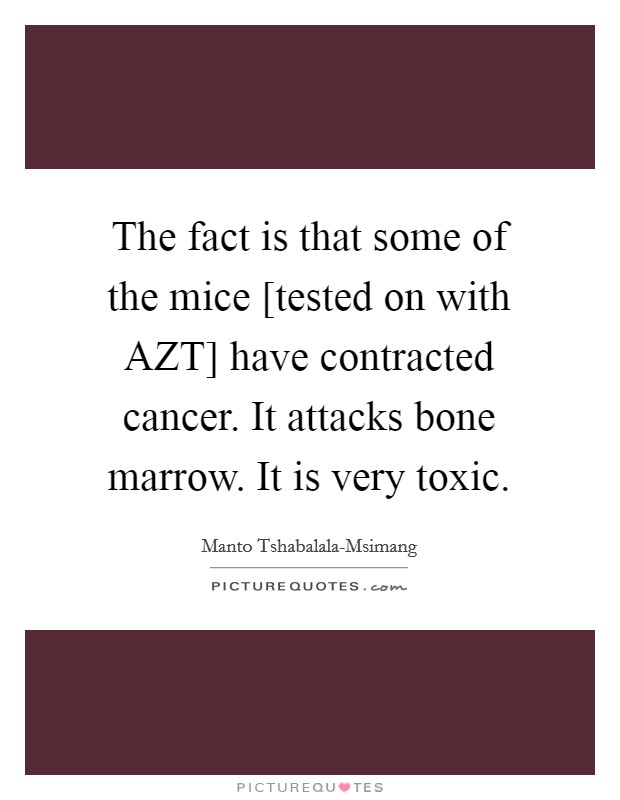 The fact is that some of the mice [tested on with AZT] have contracted cancer. It attacks bone marrow. It is very toxic. Picture Quote #1