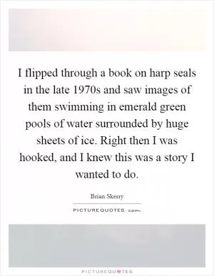 I flipped through a book on harp seals in the late 1970s and saw images of them swimming in emerald green pools of water surrounded by huge sheets of ice. Right then I was hooked, and I knew this was a story I wanted to do Picture Quote #1