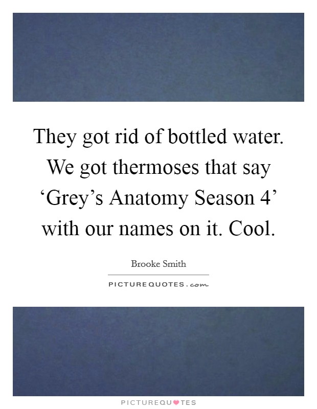 They got rid of bottled water. We got thermoses that say ‘Grey's Anatomy Season 4' with our names on it. Cool. Picture Quote #1
