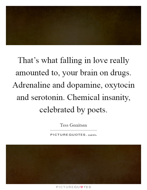 That's what falling in love really amounted to, your brain on drugs. Adrenaline and dopamine, oxytocin and serotonin. Chemical insanity, celebrated by poets. Picture Quote #1