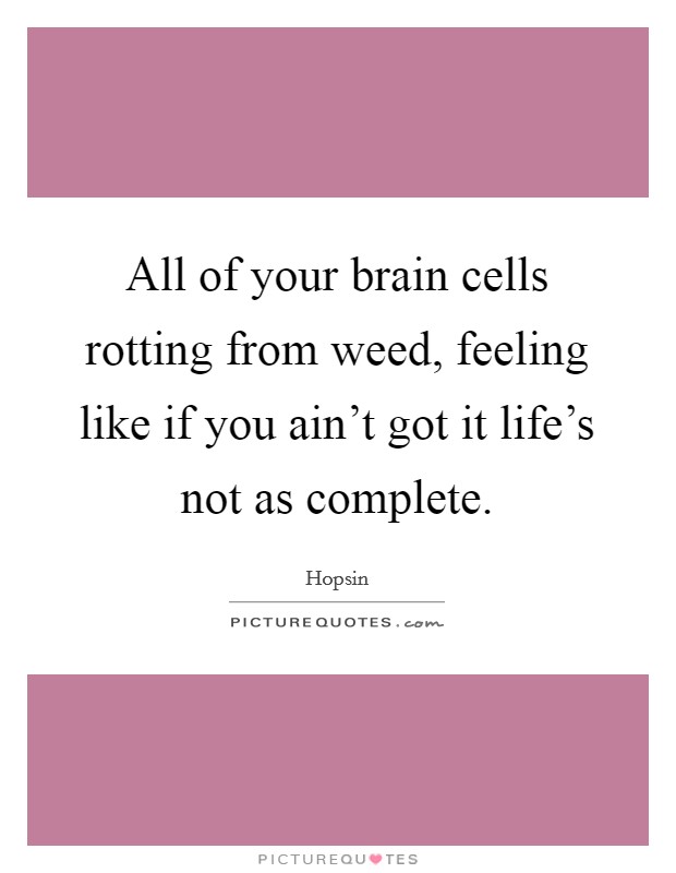 All of your brain cells rotting from weed, feeling like if you ain't got it life's not as complete. Picture Quote #1