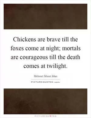 Chickens are brave till the foxes come at night; mortals are courageous till the death comes at twilight Picture Quote #1