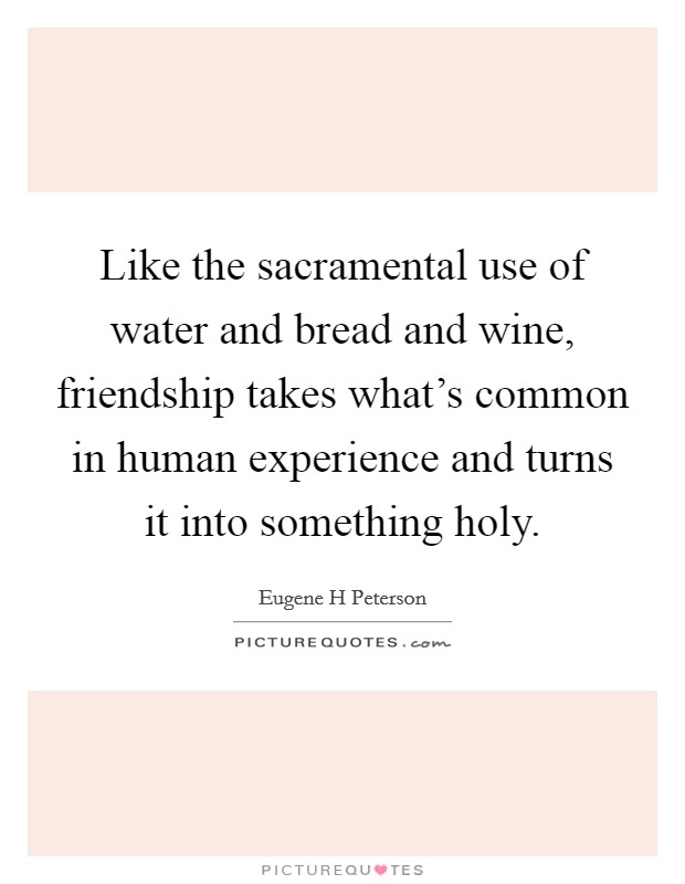Like the sacramental use of water and bread and wine, friendship takes what's common in human experience and turns it into something holy. Picture Quote #1